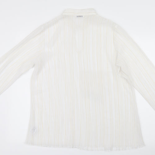 Canvas Womens White Striped Mesh Basic Blouse Size 16