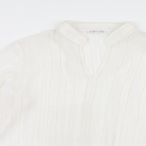 Canvas Womens White Striped Mesh Basic Blouse Size 16