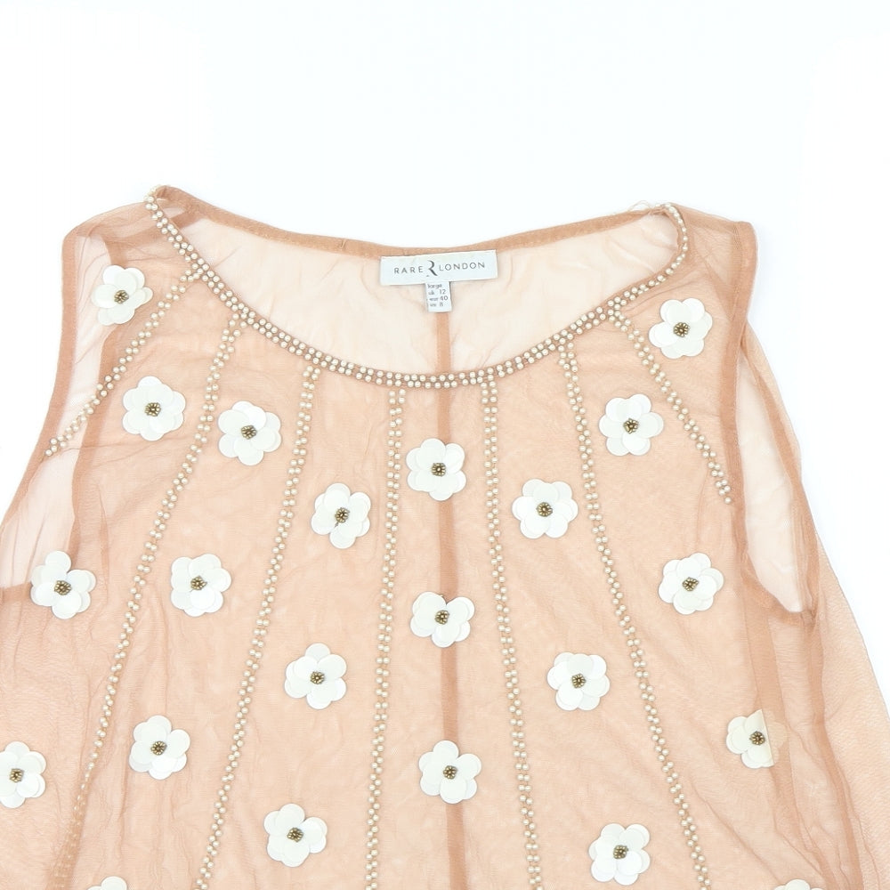 Rare London Womens Pink  Mesh Basic Blouse Size 12  - Floral