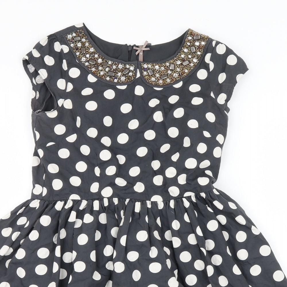 NEXT Girls Grey Polka Dot  Shirt Dress  Size 12 Years