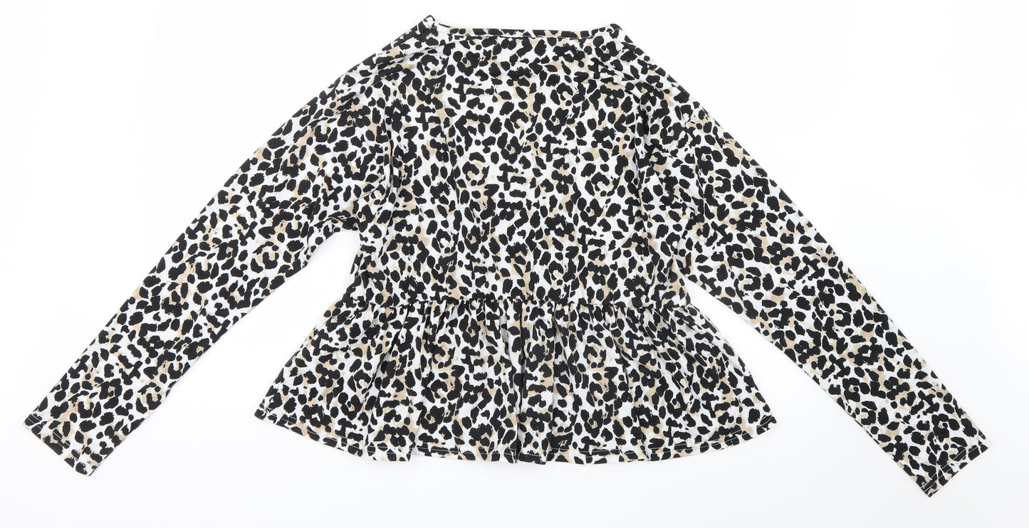 Wednesday's girl Womens Black Animal Print  Basic T-Shirt Size M  - Peplum