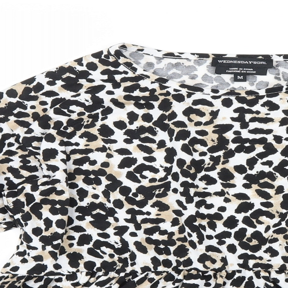 Wednesday's girl Womens Black Animal Print  Basic T-Shirt Size M  - Peplum