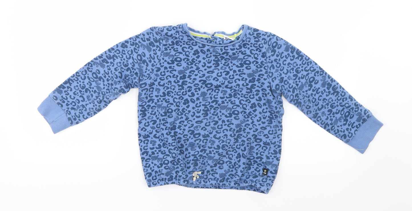 Mini Club Girls Blue Animal Print Knit Pullover Jumper Size 4-5 Years