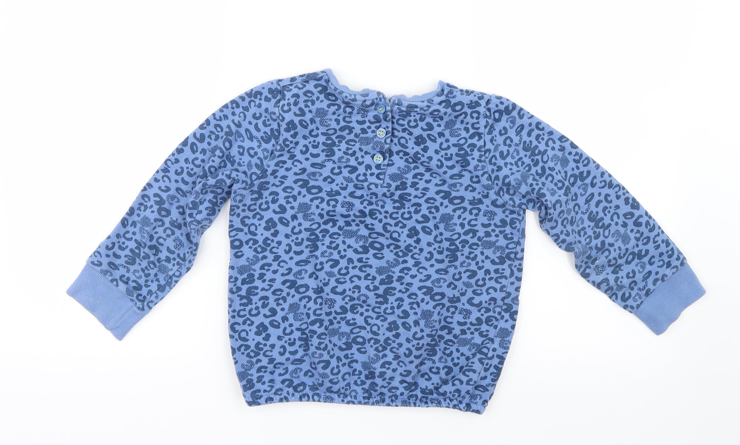 Mini Club Girls Blue Animal Print Knit Pullover Jumper Size 4-5 Years