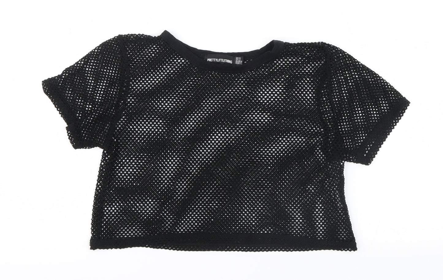 PRETTYLITTLETHING Womens Black   Cropped T-Shirt Size 6