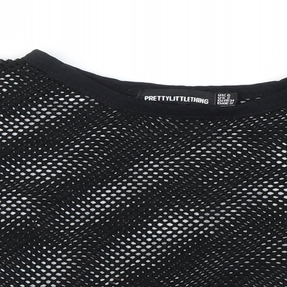 PRETTYLITTLETHING Womens Black   Cropped T-Shirt Size 6