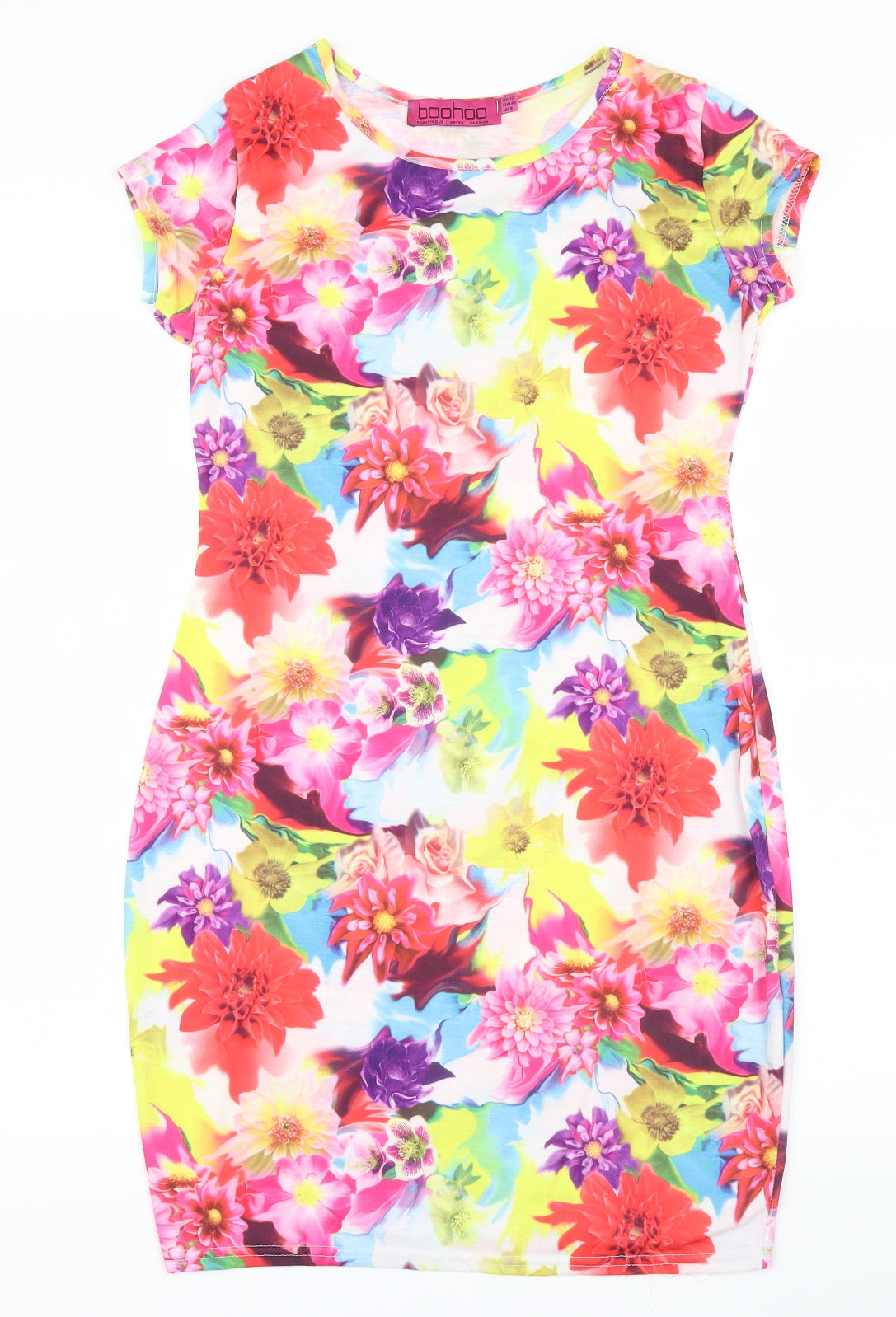 Boohoo Womens Pink Floral  T-Shirt Dress  Size 12