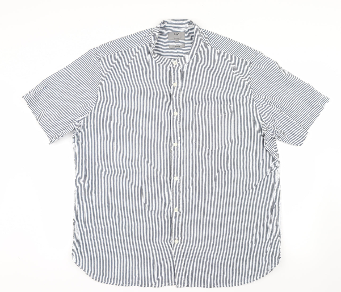 Marks and Spencer Mens Blue Striped   Button-Up Size XL