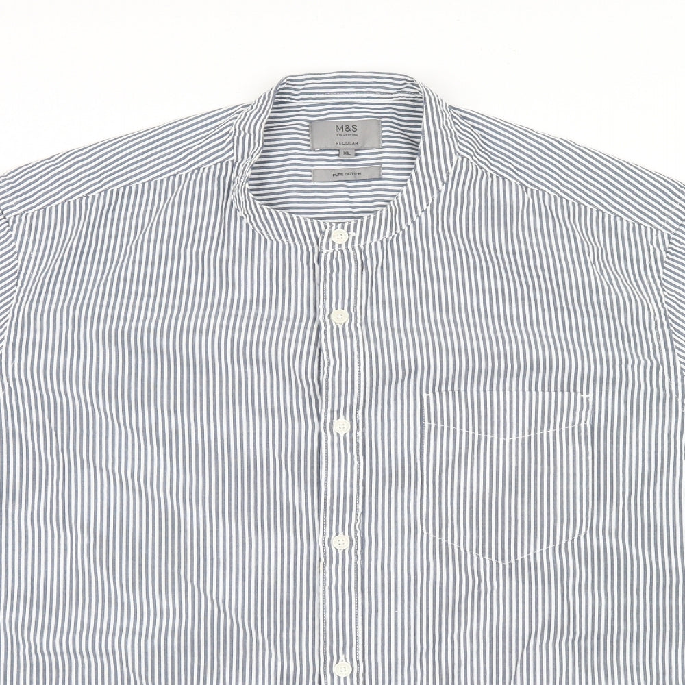 Marks and Spencer Mens Blue Striped   Button-Up Size XL