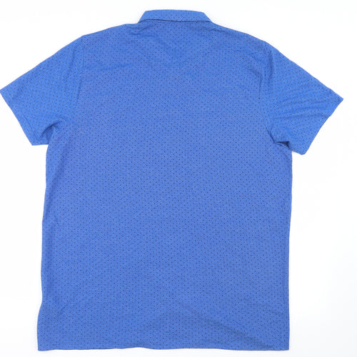 Easy Mens Blue Polka Dot   Button-Up Size XL