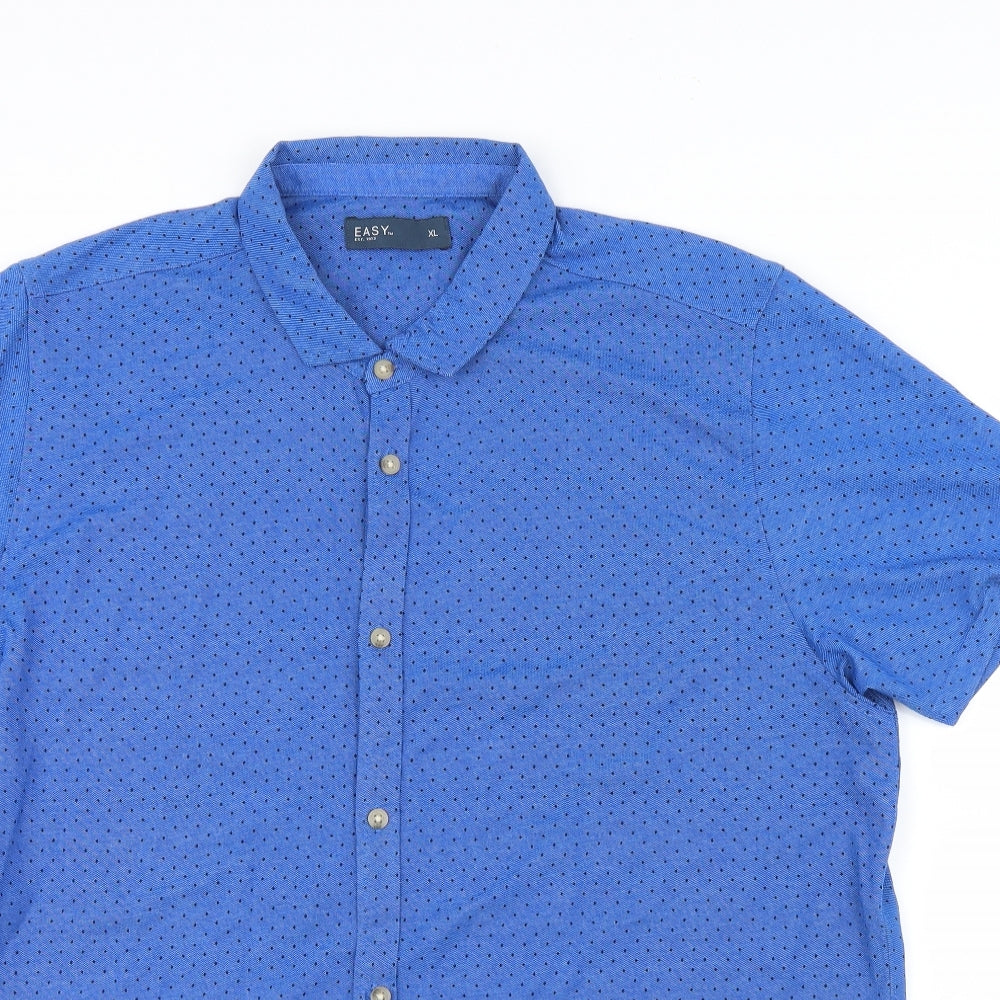 Easy Mens Blue Polka Dot   Button-Up Size XL