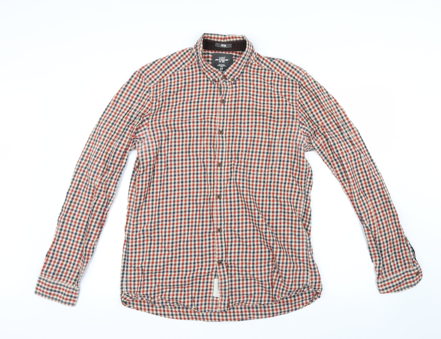 H&M Mens Blue Check   Button-Up Size M  - Fitted