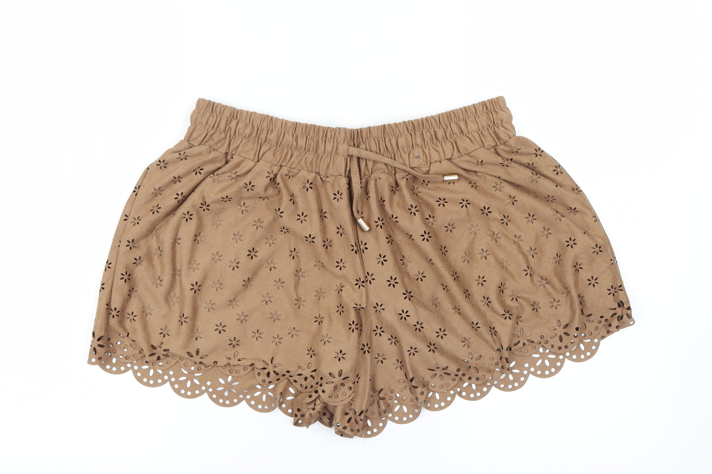 Primark Womens Brown Geometric  Hot Pants Shorts Size 10 - Suede