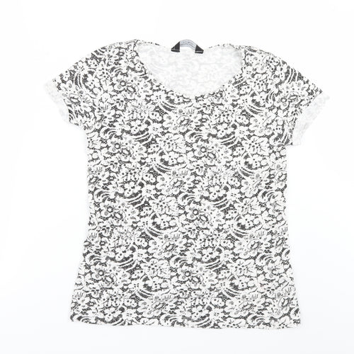 Dorothy Perkins Womens White Geometric  Basic T-Shirt Size 10