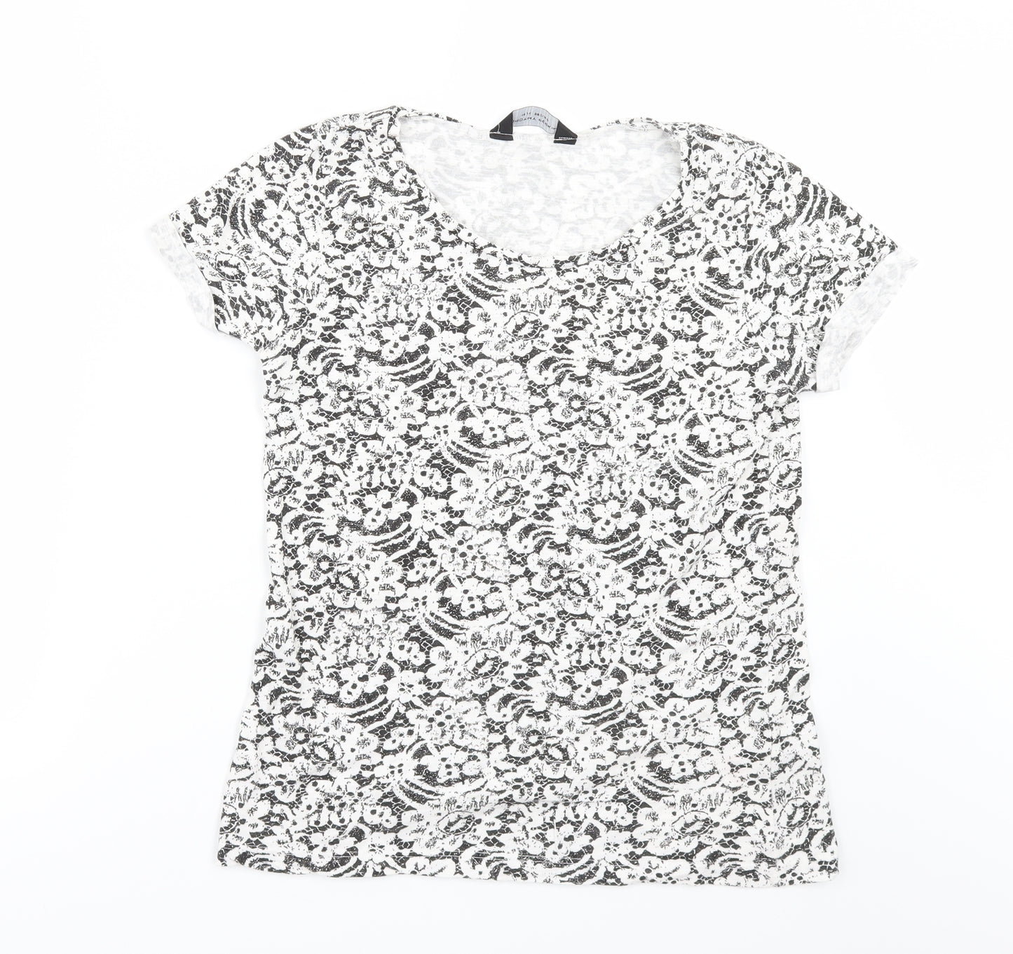 Dorothy Perkins Womens White Geometric  Basic T-Shirt Size 10