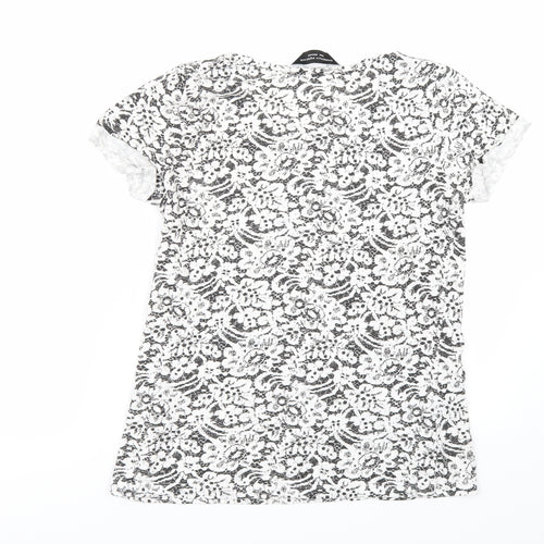 Dorothy Perkins Womens White Geometric  Basic T-Shirt Size 10