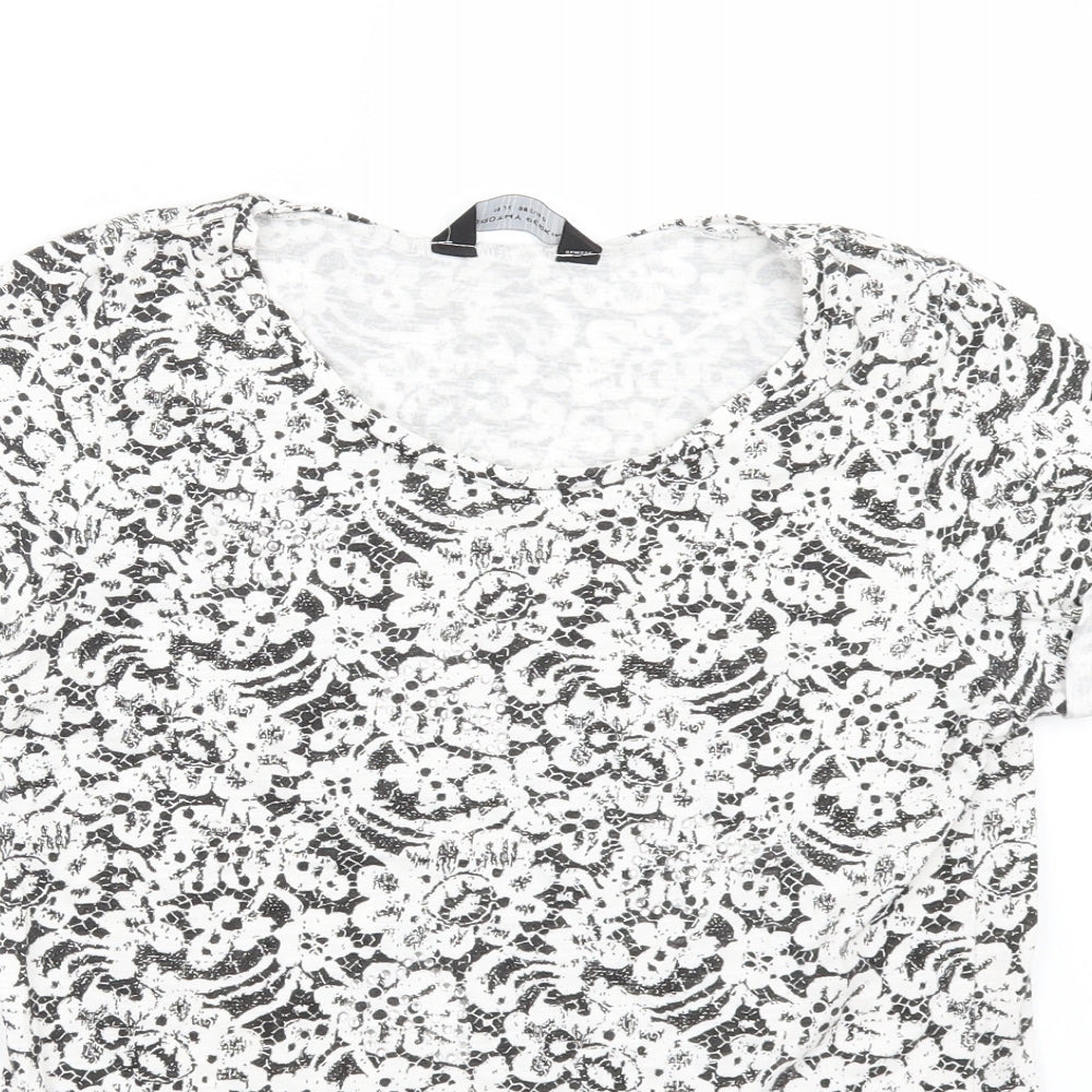 Dorothy Perkins Womens White Geometric  Basic T-Shirt Size 10