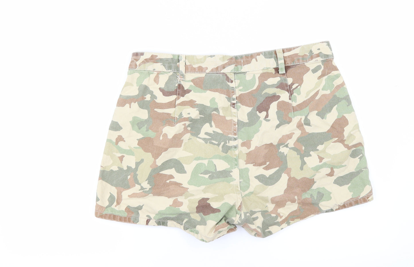 Denim & Co. Womens Green Camouflage Denim Hot Pants Shorts Size 14