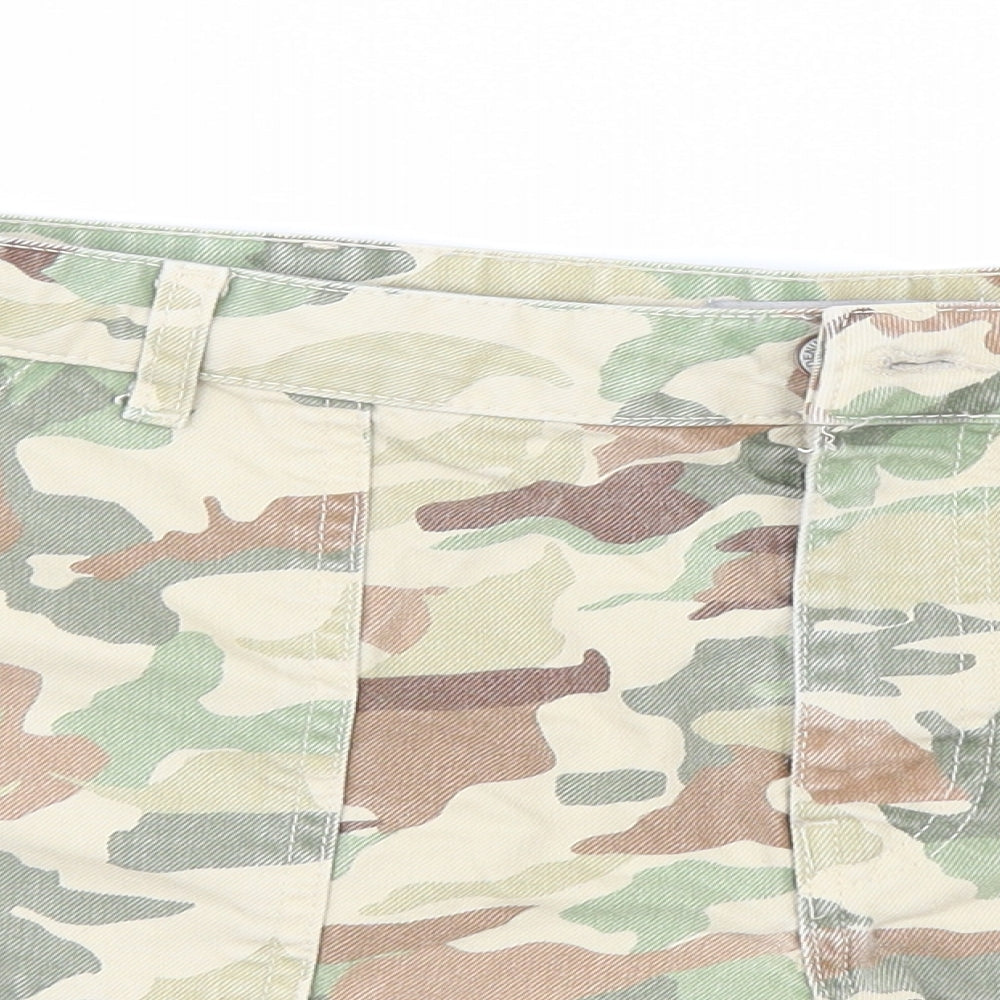 Denim & Co. Womens Green Camouflage Denim Hot Pants Shorts Size 14