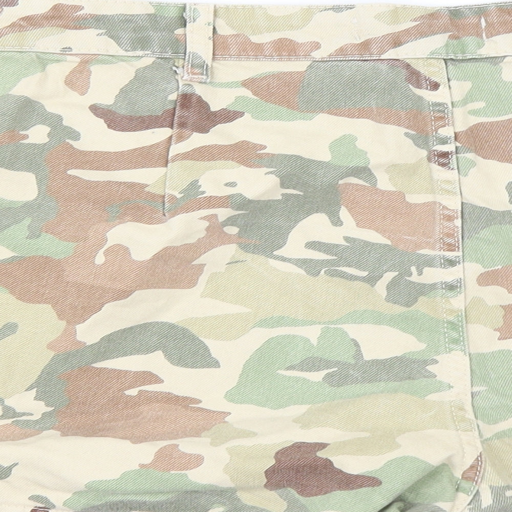 Denim & Co. Womens Green Camouflage Denim Hot Pants Shorts Size 14