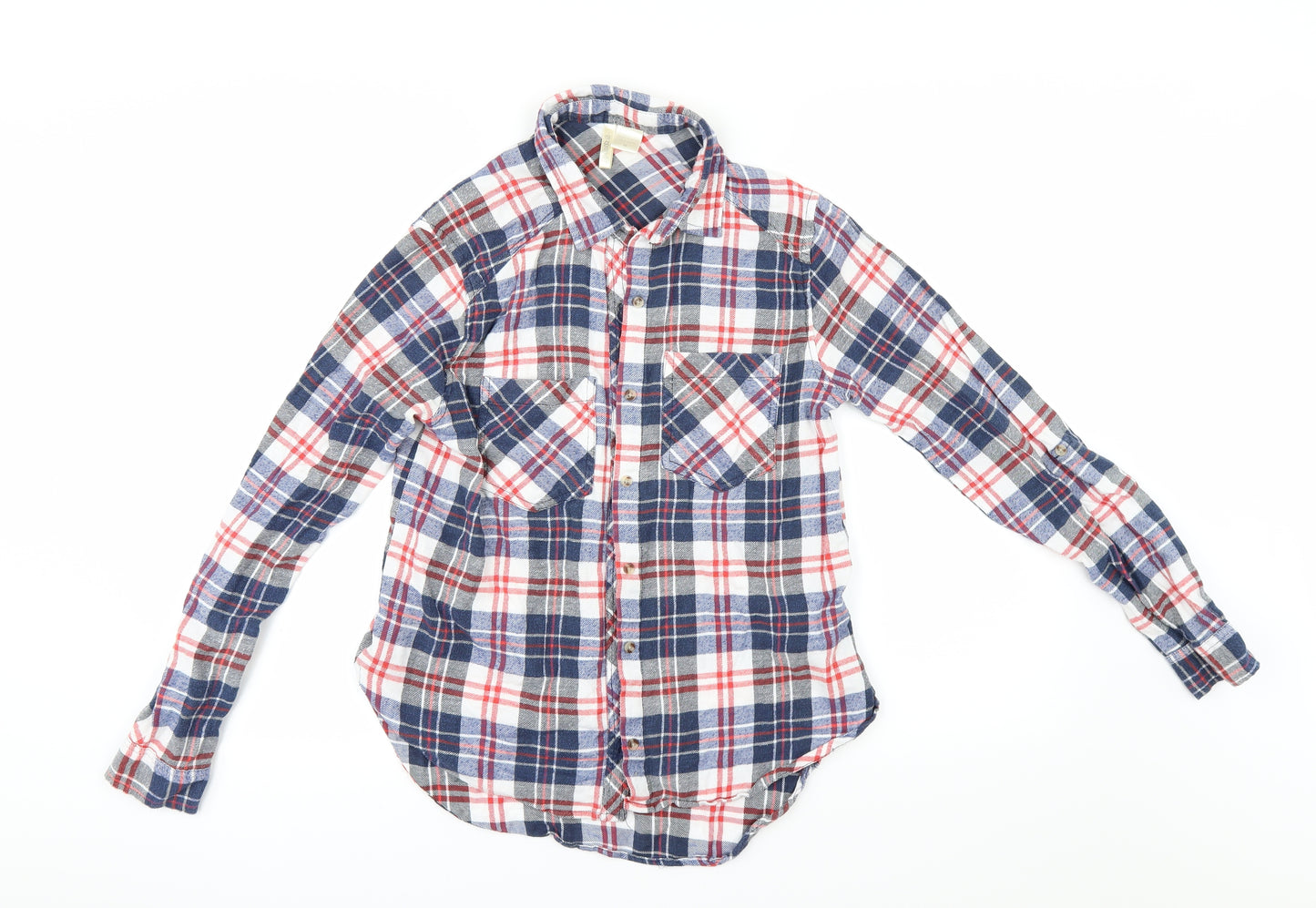 Passport Womens Blue Check  Tunic Button-Up Size M