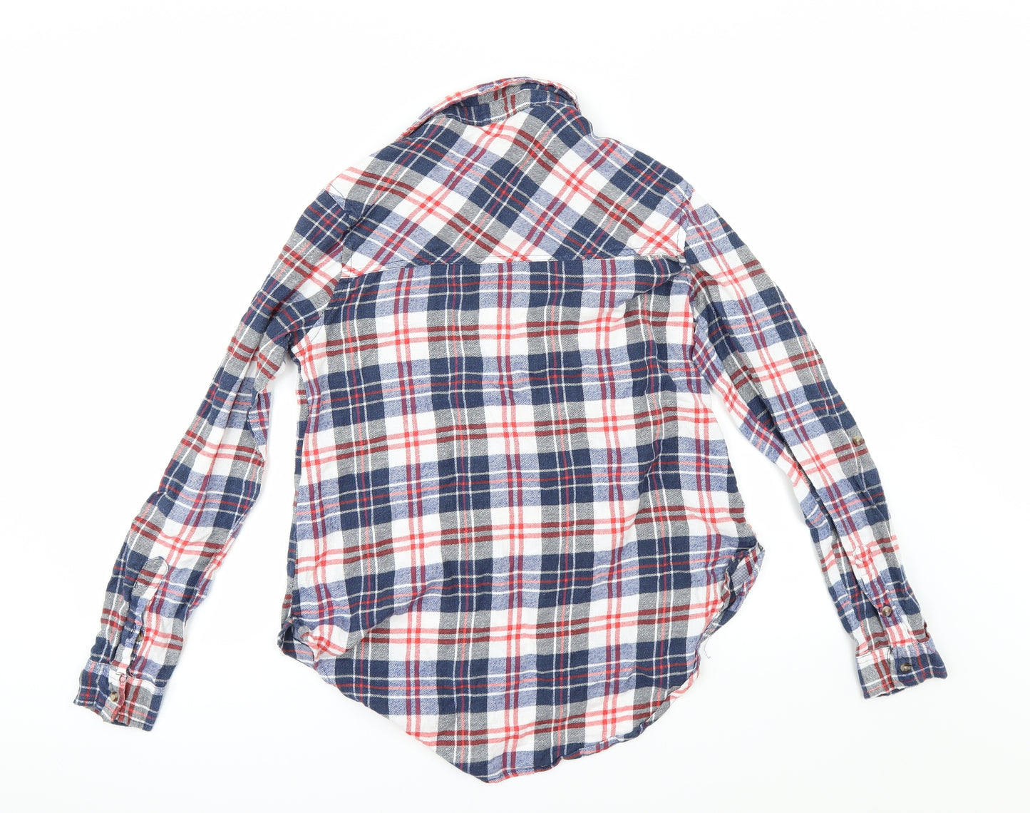 Passport Womens Blue Check  Tunic Button-Up Size M