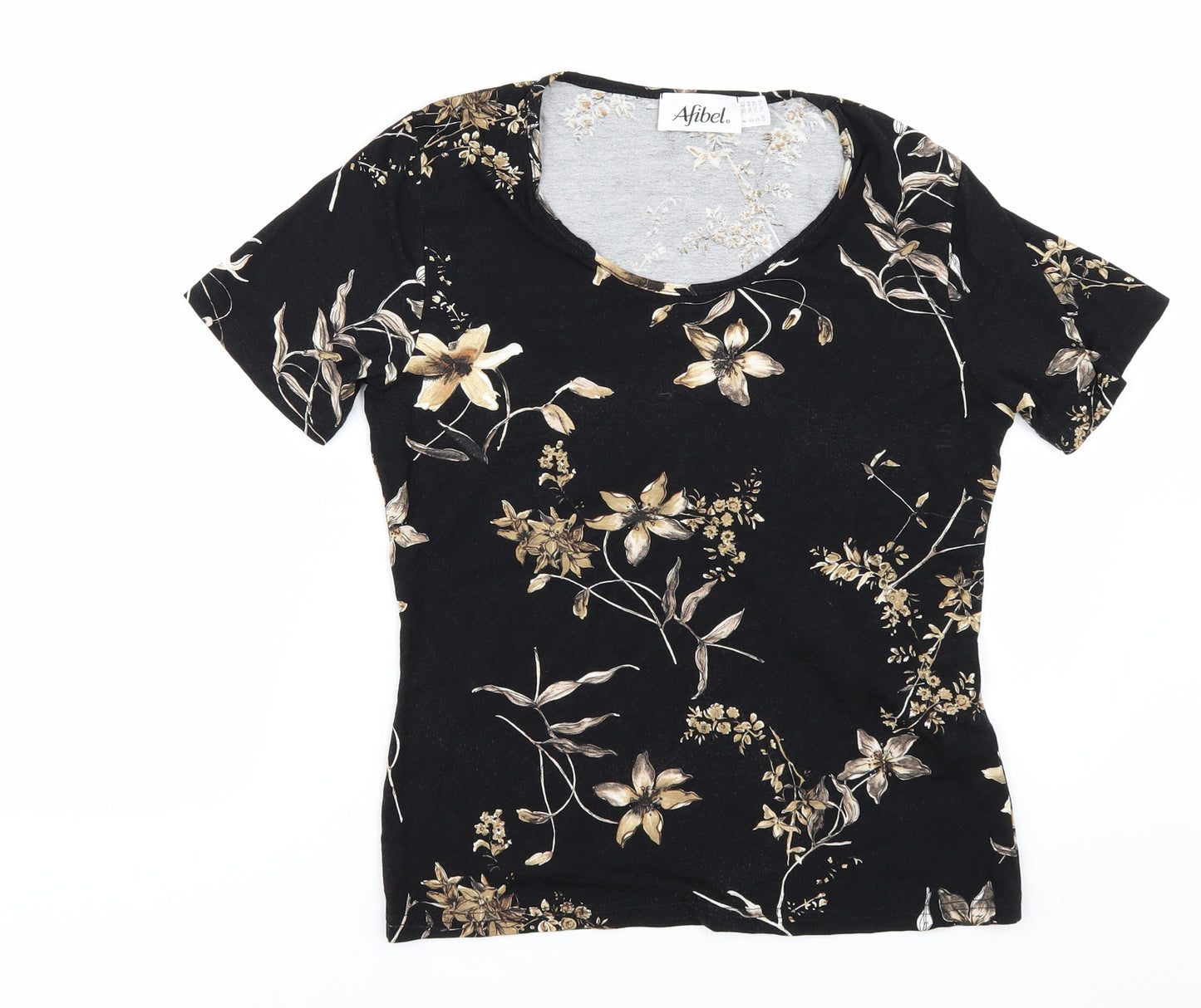 afibel Womens Black Floral  Basic T-Shirt Size 12