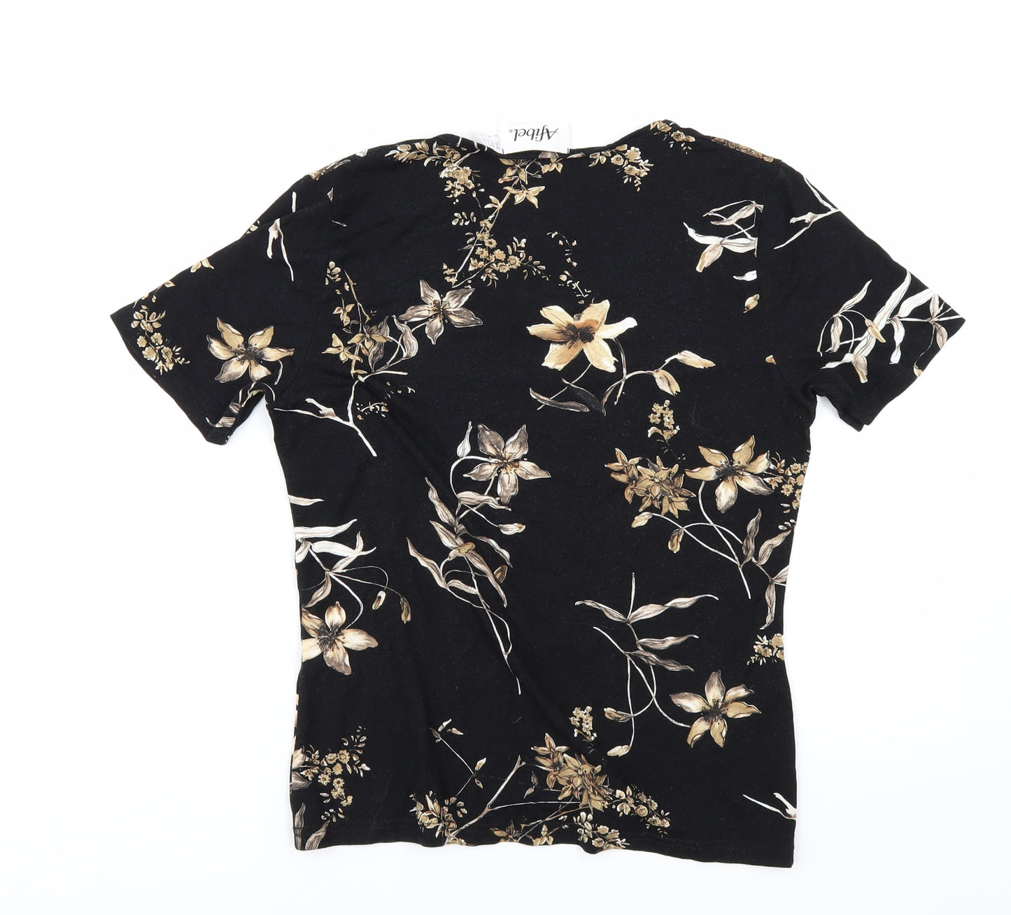 afibel Womens Black Floral  Basic T-Shirt Size 12
