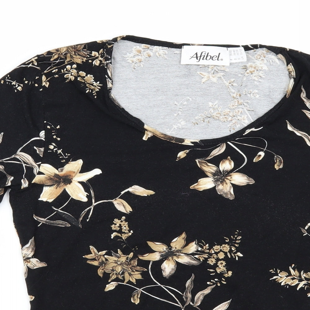 afibel Womens Black Floral  Basic T-Shirt Size 12