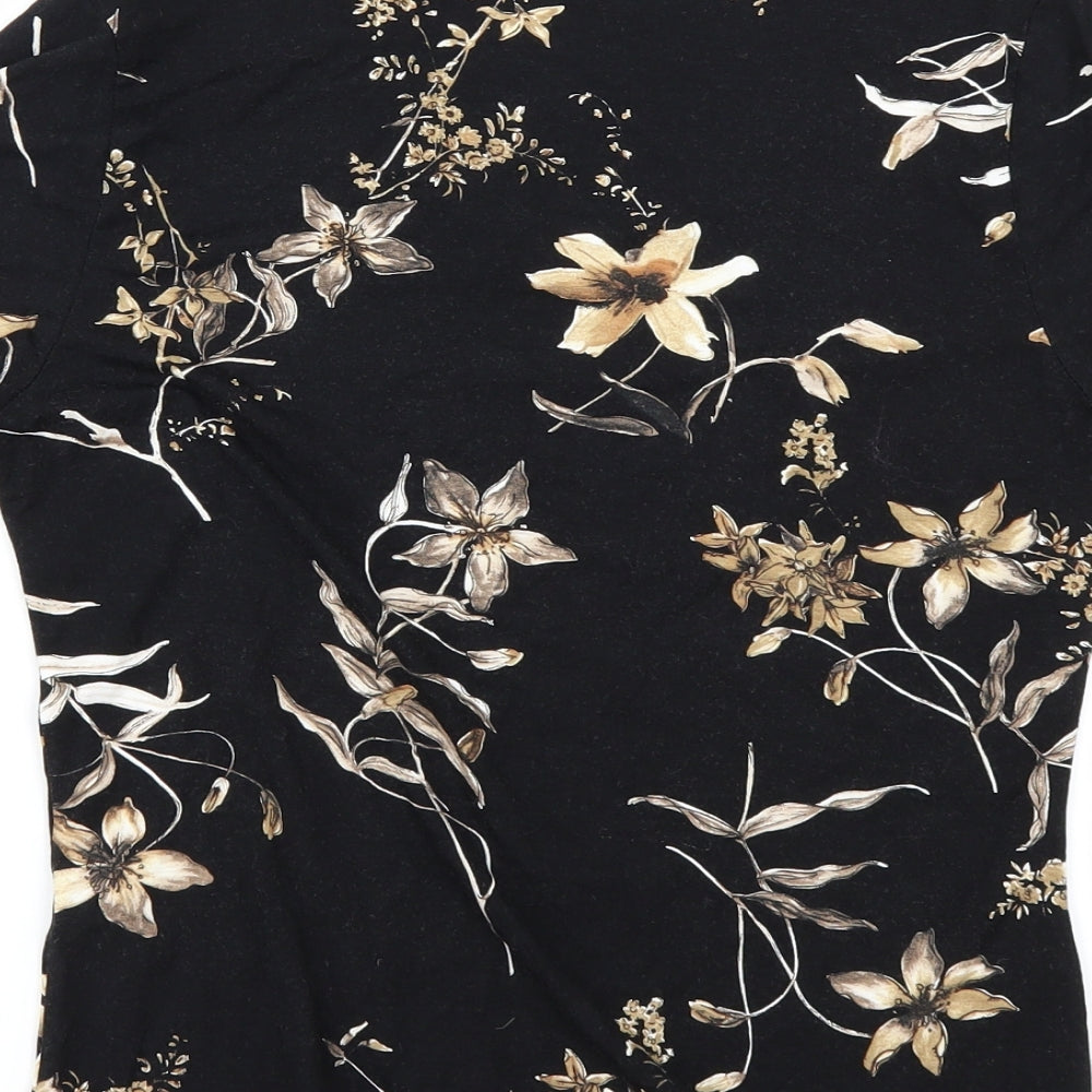 afibel Womens Black Floral  Basic T-Shirt Size 12