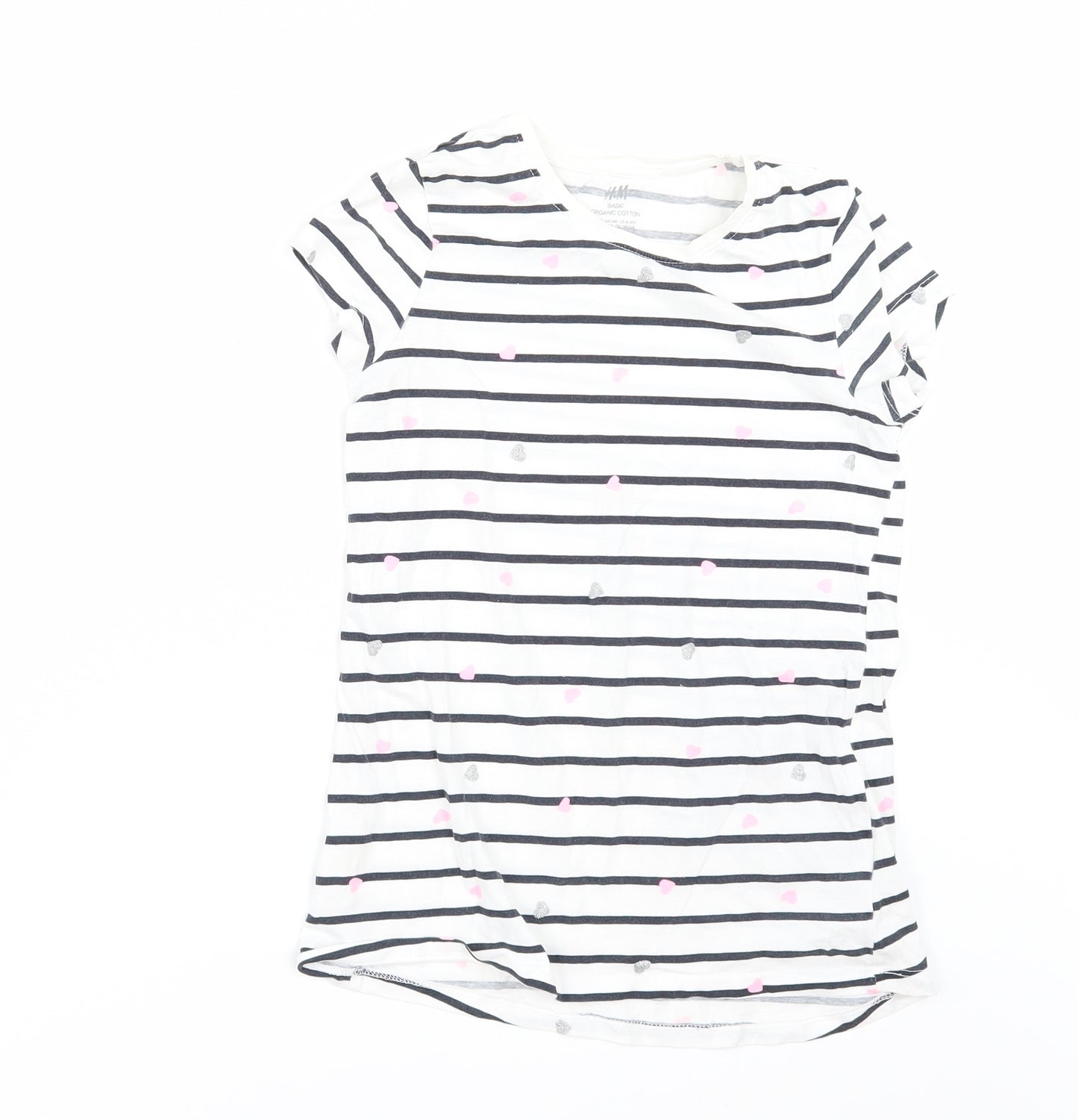 H&M Girls White Striped  Basic T-Shirt Size 9-10 Years