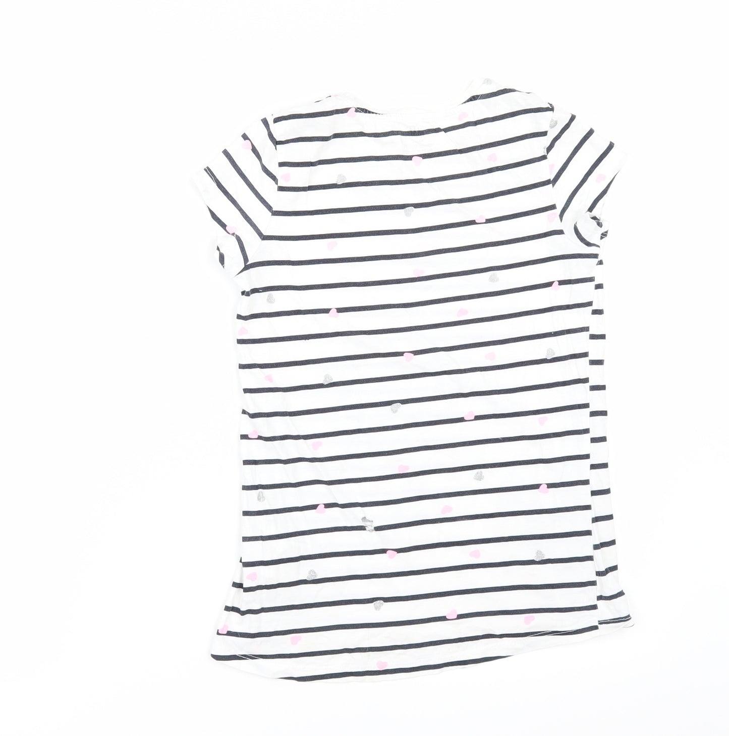 H&M Girls White Striped  Basic T-Shirt Size 9-10 Years