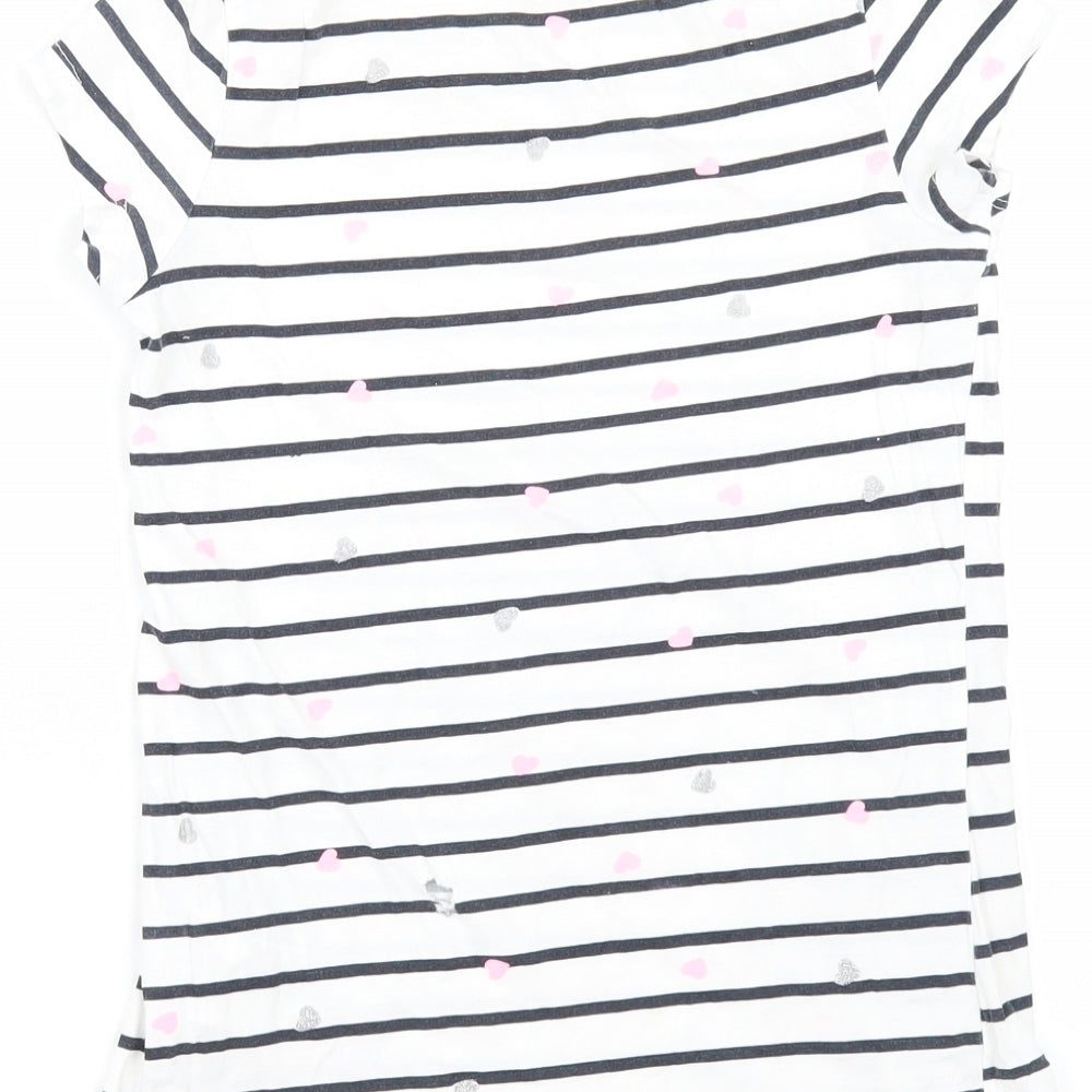 H&M Girls White Striped  Basic T-Shirt Size 9-10 Years