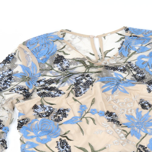 Marks and Spencer Womens Beige Floral  Tunic Blouse Size 10  - flared sleeves