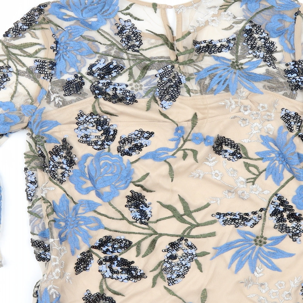 Marks and Spencer Womens Beige Floral  Tunic Blouse Size 10  - flared sleeves