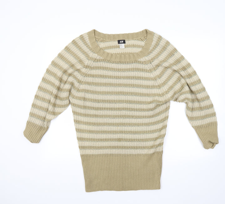 H&M Womens Gold Striped Pullover Jumper Size XS