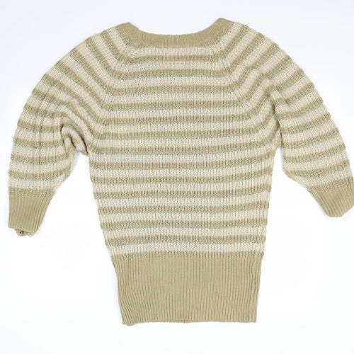 H&M Womens Gold Striped  Pullover Jumper Size XS