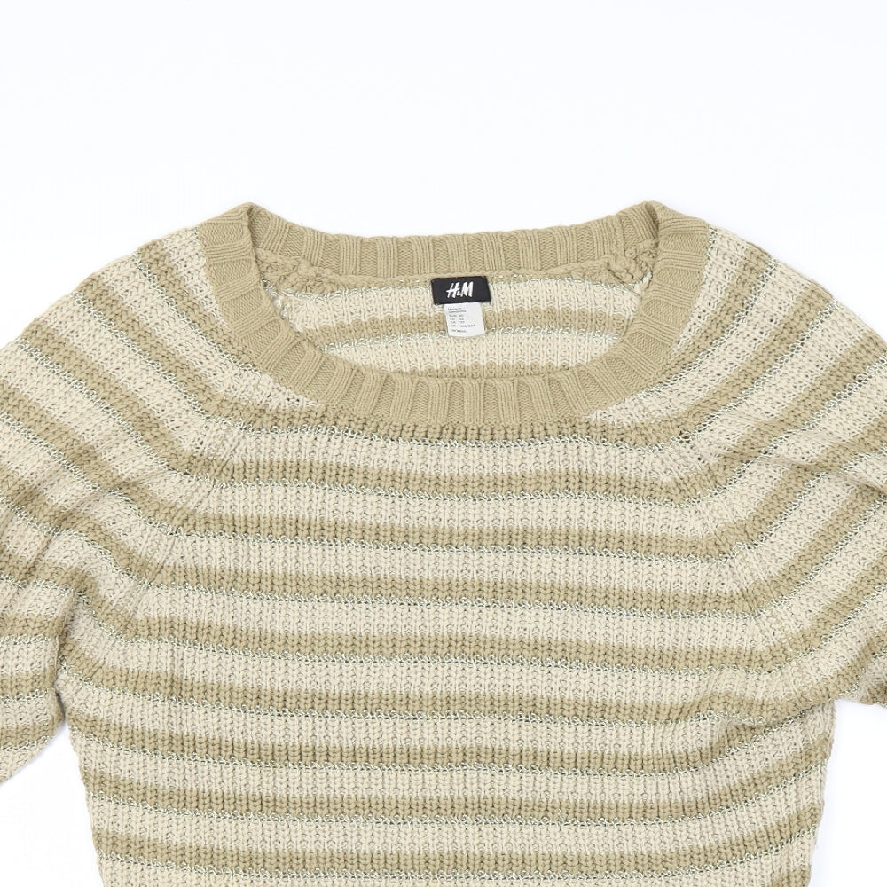 H&M Womens Gold Striped  Pullover Jumper Size XS