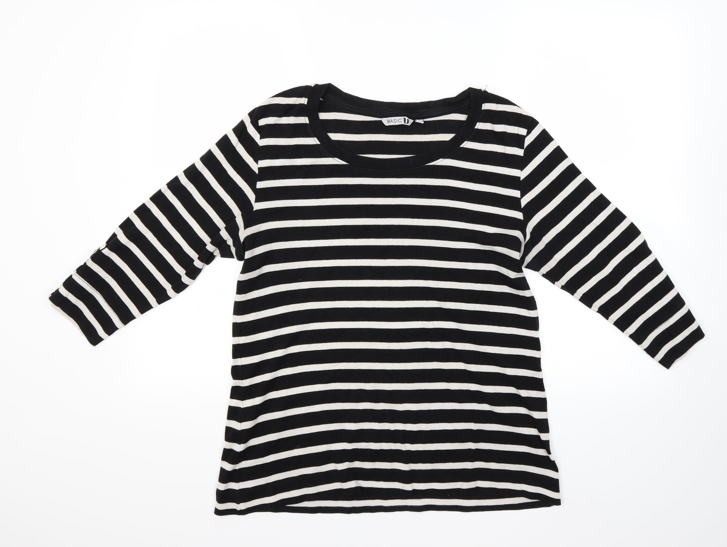 U Womens Black Striped  Pullover Jumper Size L