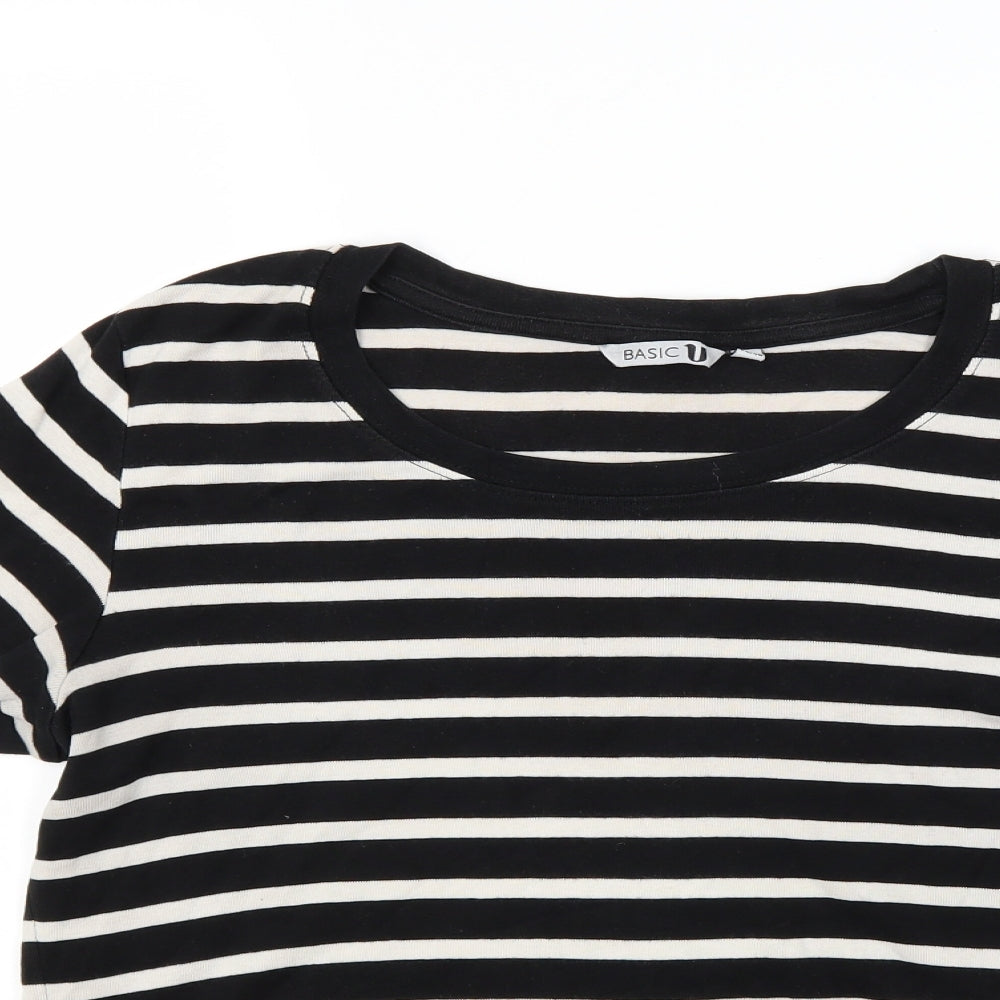 U Womens Black Striped  Pullover Jumper Size L
