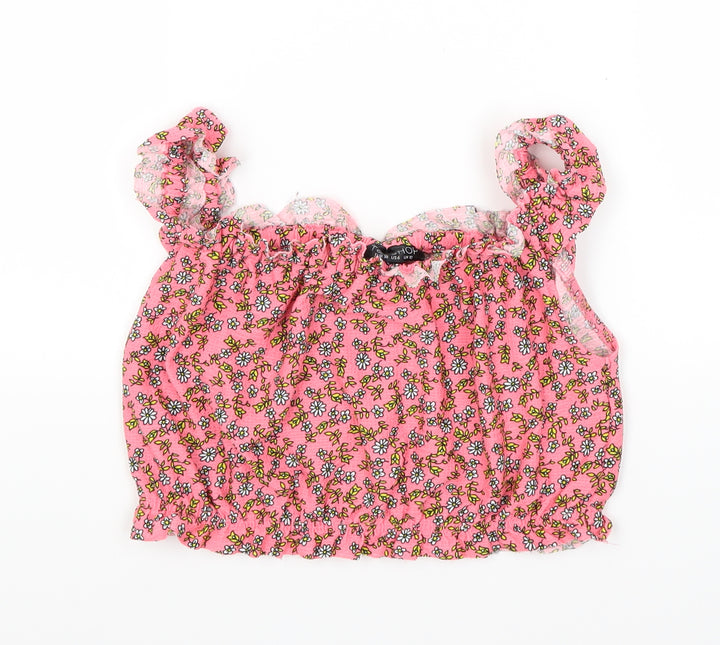 Topshop Womens Red Floral  Cropped T-Shirt Size 10
