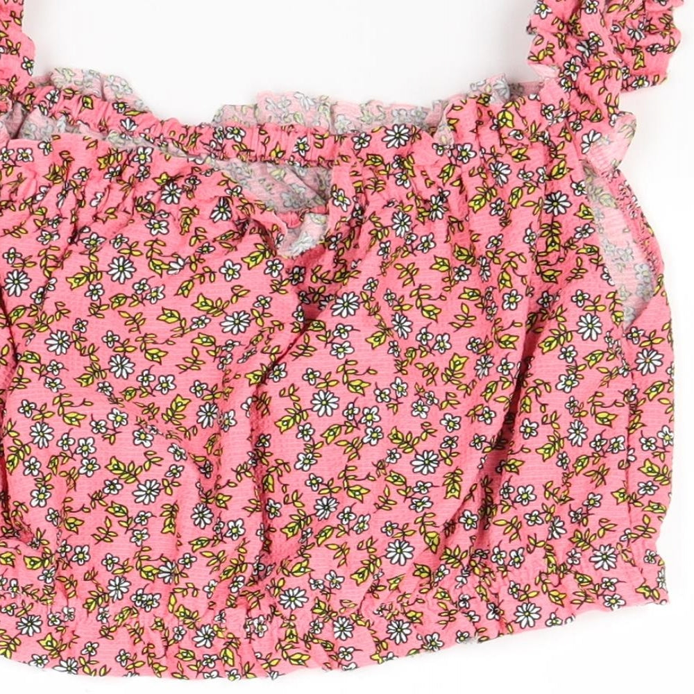 Topshop Womens Red Floral  Cropped T-Shirt Size 10