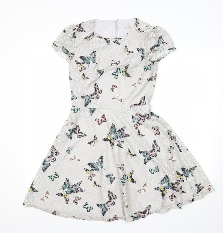Oasis Womens Grey Floral Fit & Flare Size XS