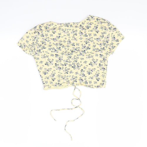 New Look Womens Yellow Floral  Cropped T-Shirt Size 12