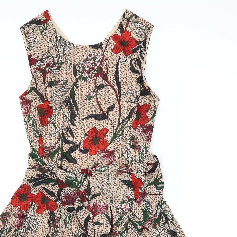 Yumi Womens Brown Floral  Fit & Flare  Size 6