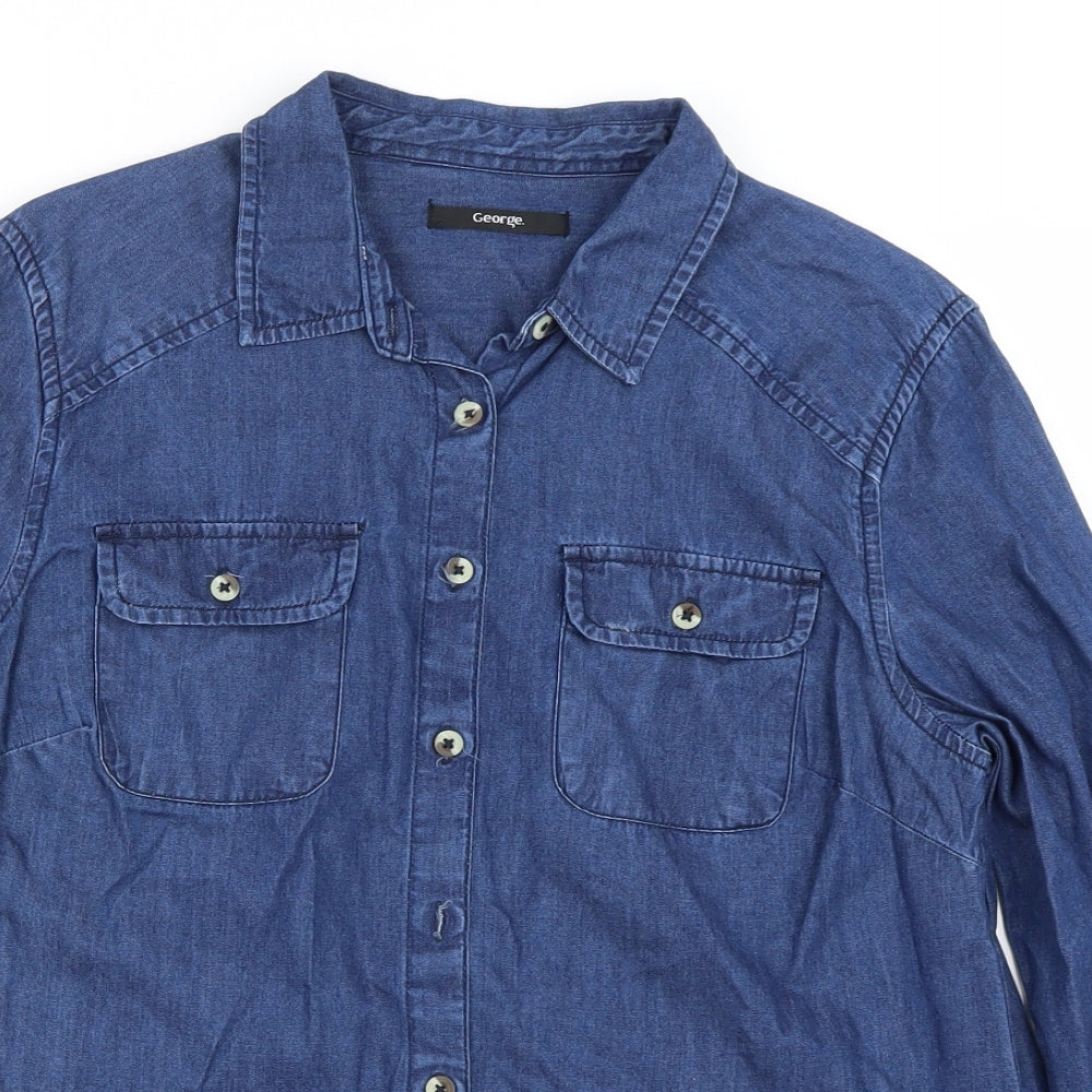 George Womens Blue   Basic Button-Up Size 10