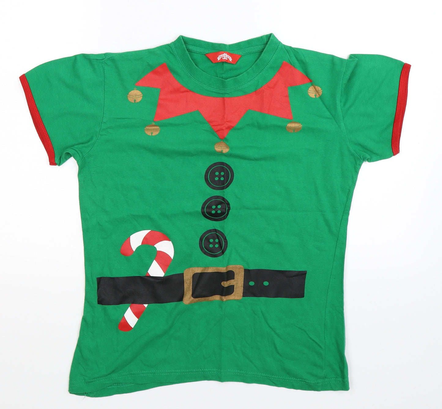 Made By Elves Womens Green   Basic T-Shirt Size L  - Christmas