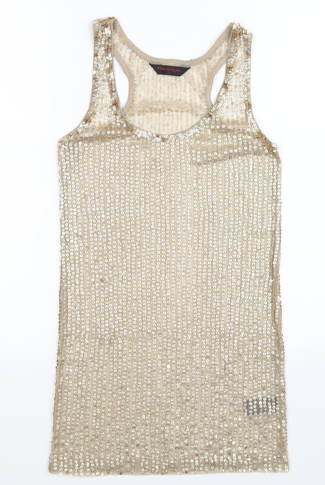 Miss Selfridge Womens Gold Striped  Basic Tank Size 4