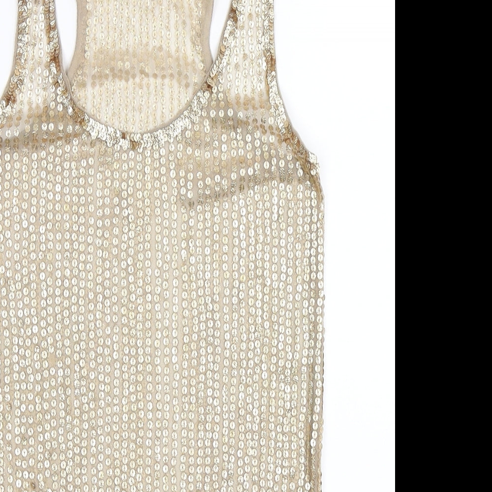 Miss Selfridge Womens Gold Striped  Basic Tank Size 4