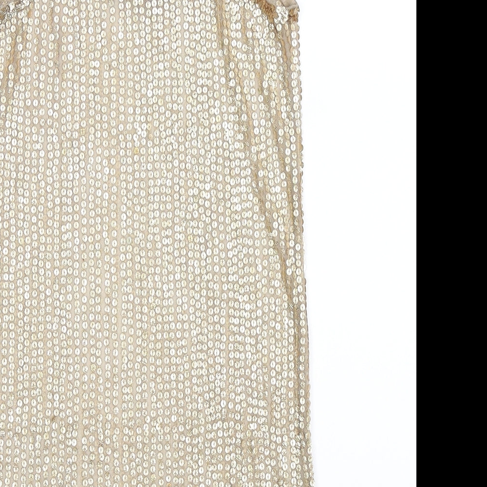 Miss Selfridge Womens Gold Striped  Basic Tank Size 4
